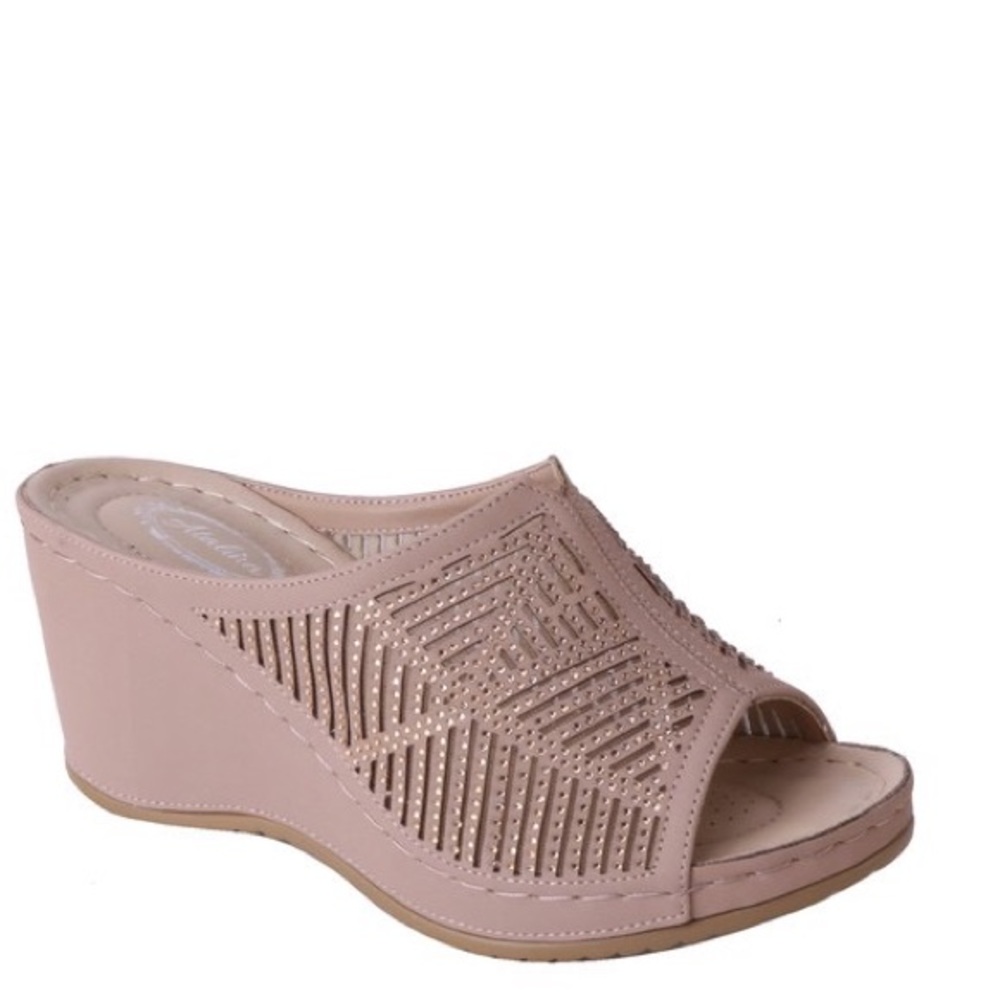 3 Left! Italina White Comfort Embellished Platform Wedge Sandal 10 - Picture 3 of 6